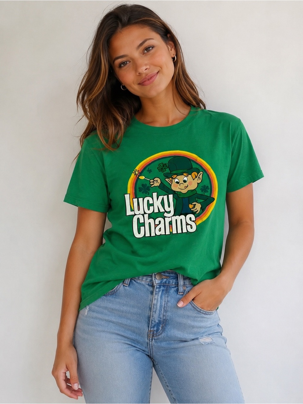 Vintage Lucky Charms Graphic T-Shirt Small Green 100% Cotton hd Retro Tee